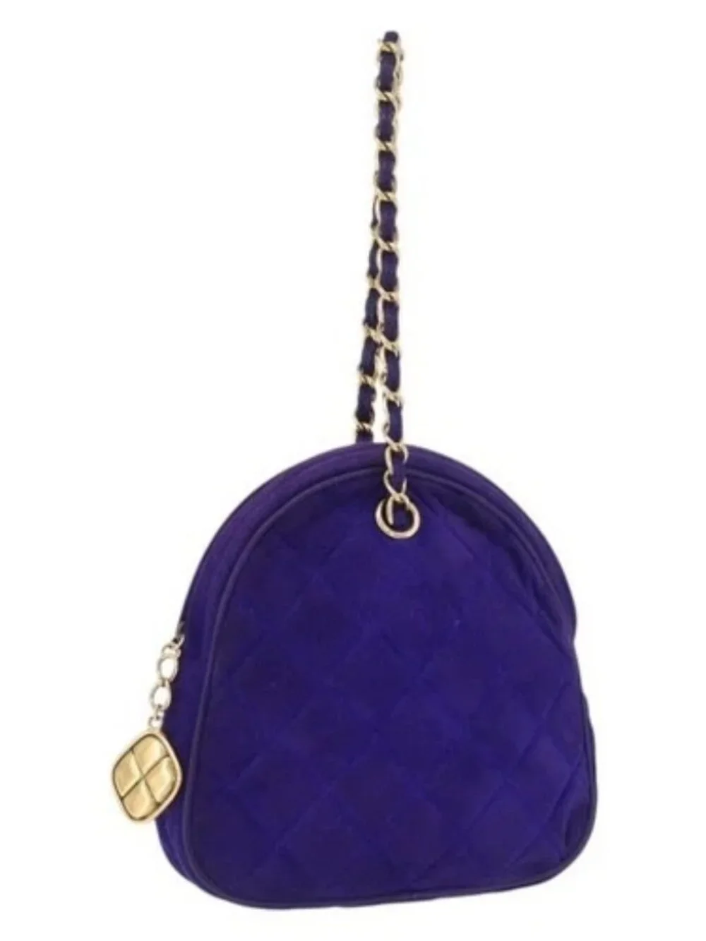 CHANEL Matelasse Chain Hand Bag Suede Purple Gold CC Auth YKZ821A